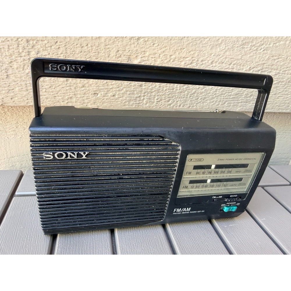 Sony ICF-24 Portable FM AM 2-Band Radio Black Analog Tuner AC Battery Powered BQ
